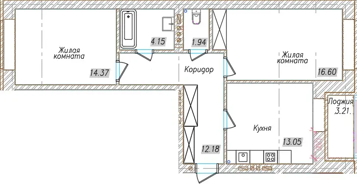 Планировка 2Б, блок Б